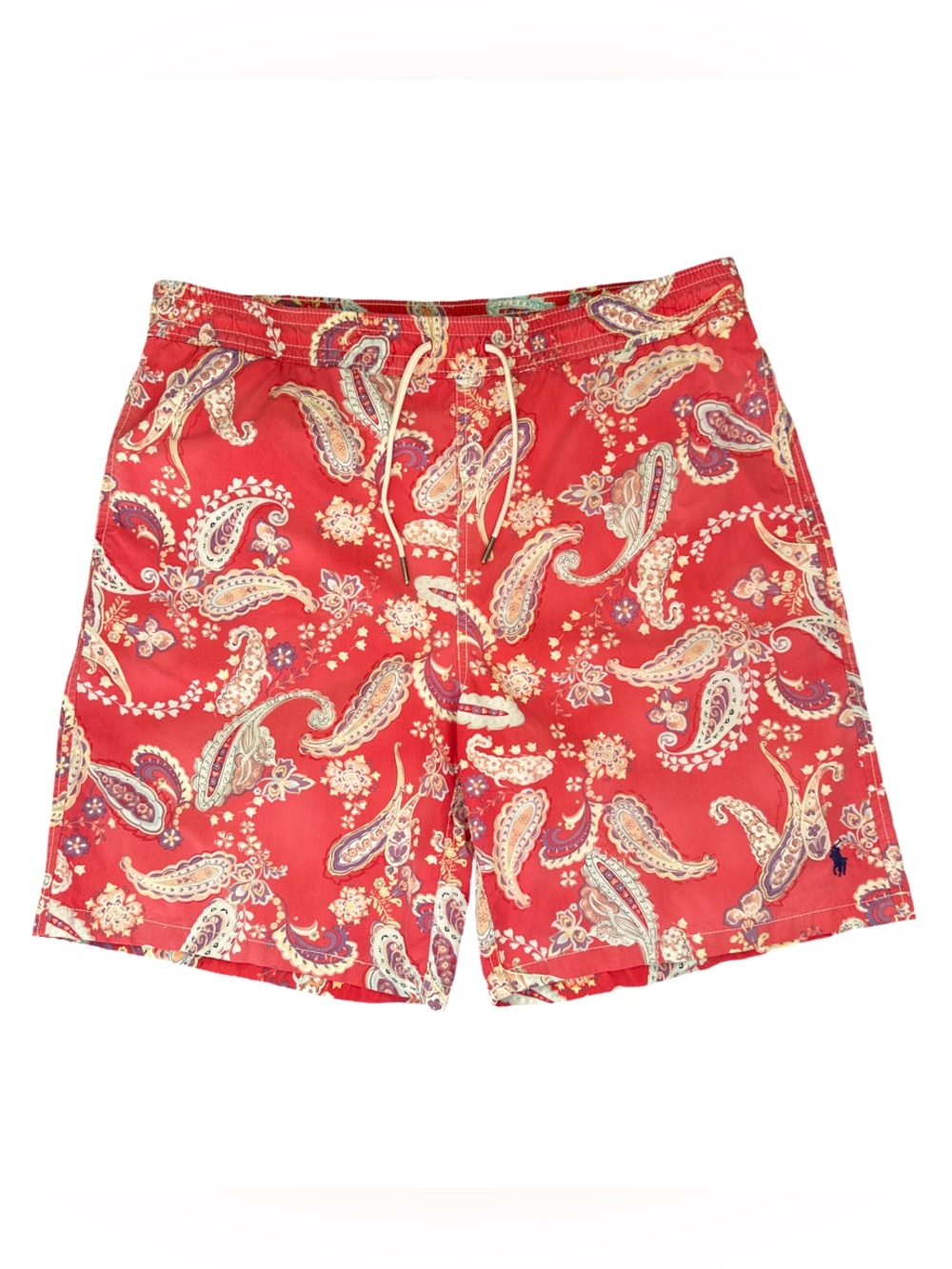 Vintage Polo Ralph Lauren Swim Trunks Mens Large L Red Paisley Shorts Pony 9"
